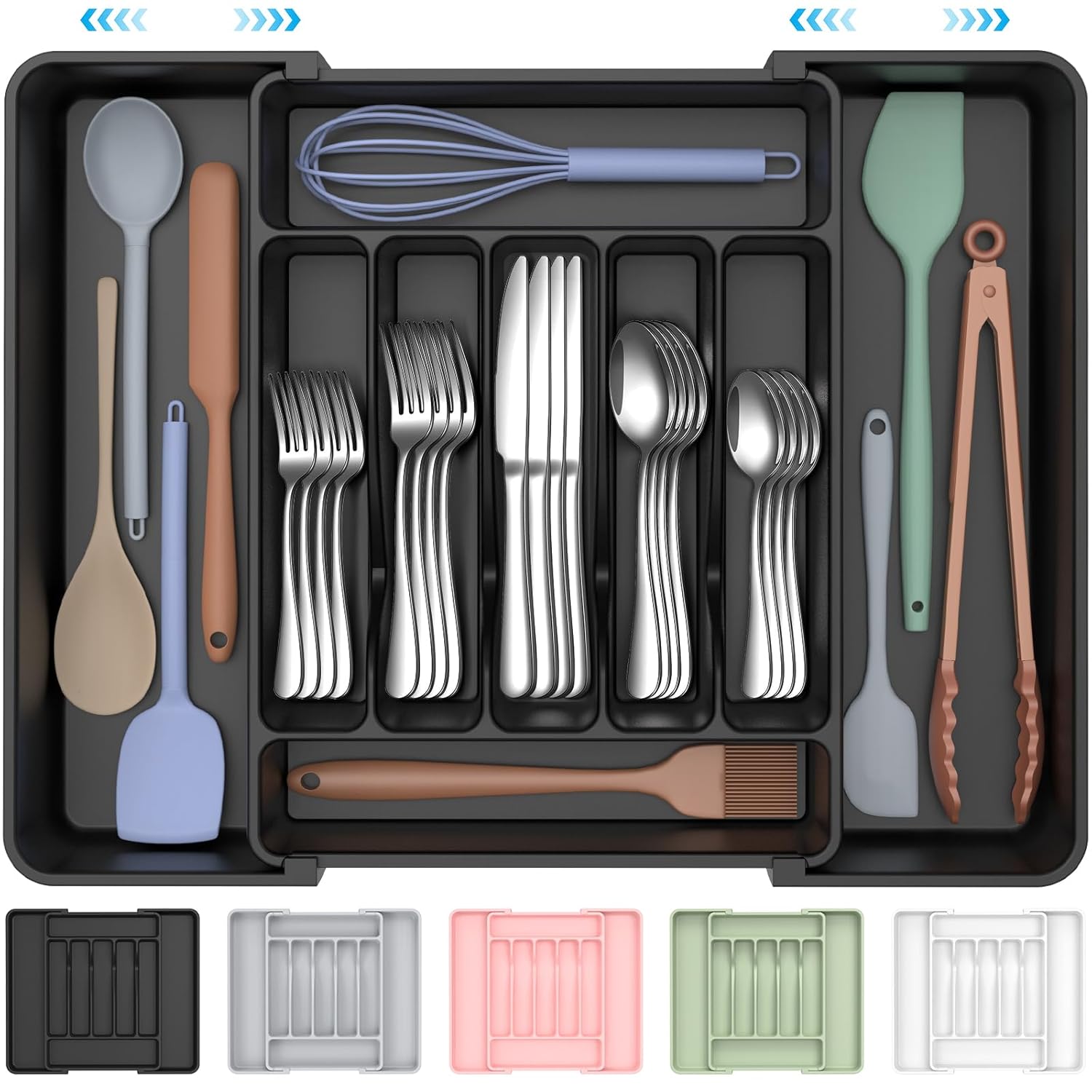 Extra Large Expandable Silverware Organizer BPA-Free Food-Safe main image