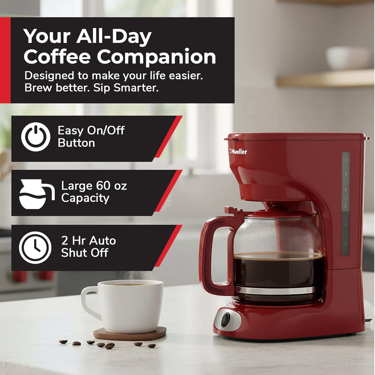 MUELLER HOME 12-Cup Red Coffee Maker Perfect gallery image 2