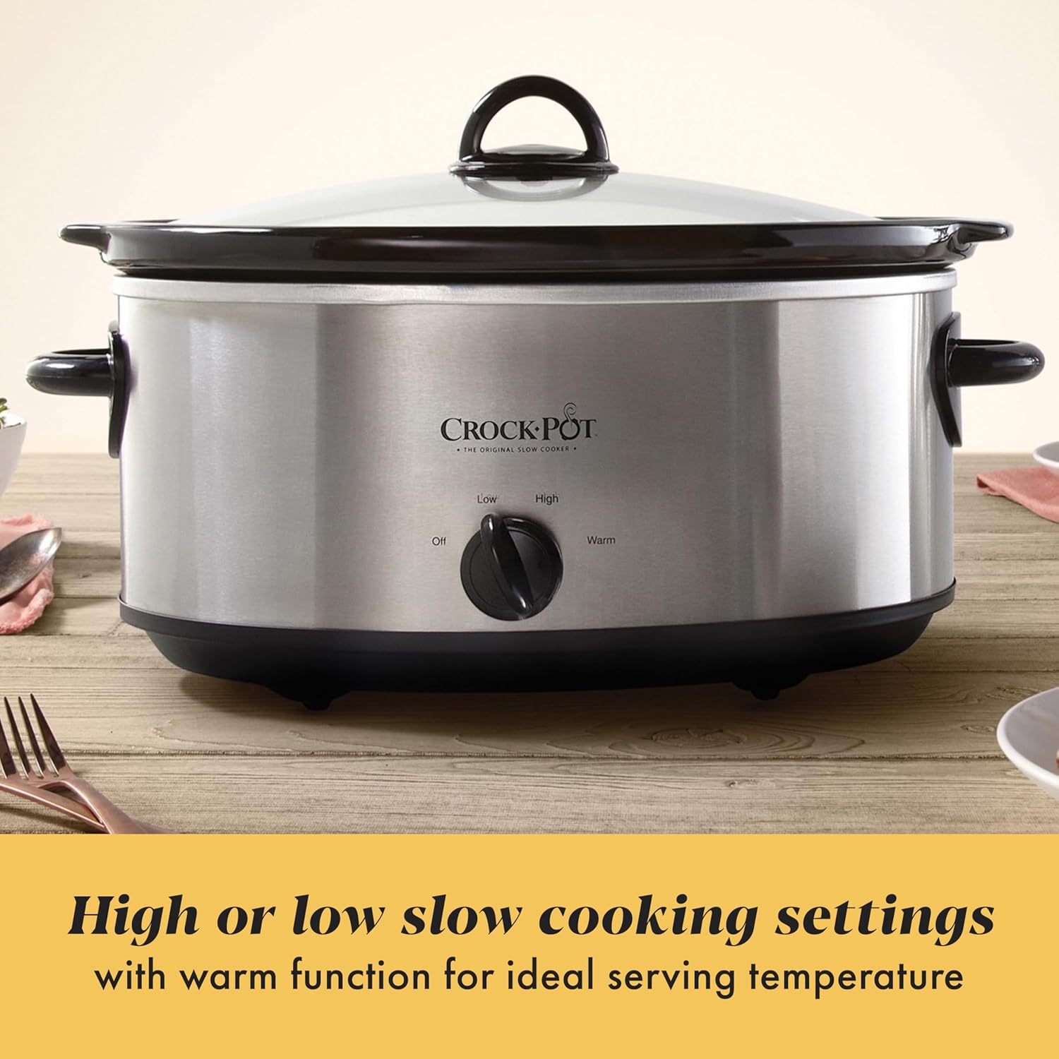 Crock-Pot 7 Quart Oval Manual Slow Cooker Stainless Steel gallery image 3