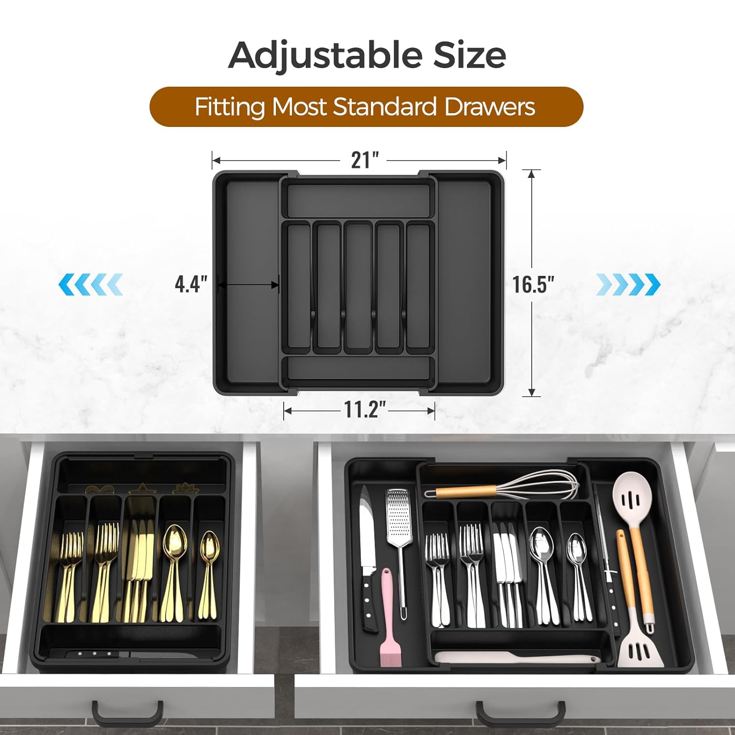 Extra Large Expandable Silverware Organizer BPA-Free Food-Safe thumbnail 3
