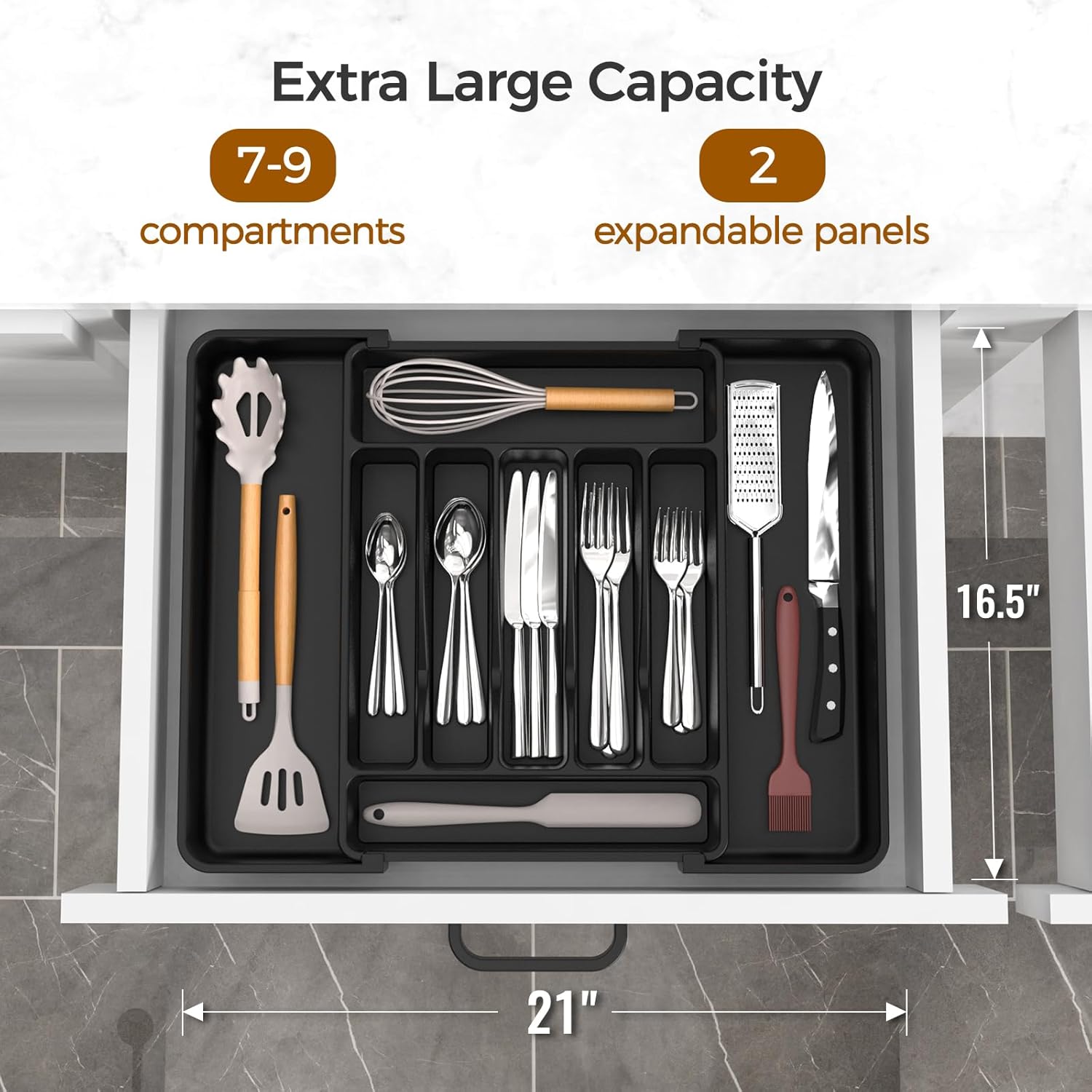 Extra Large Expandable Silverware Organizer BPA-Free Food-Safe thumbnail 2