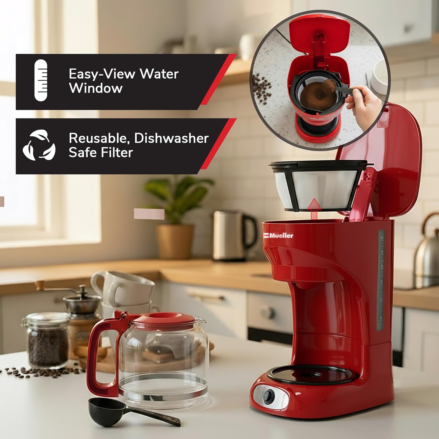 MUELLER HOME 12-Cup Red Coffee Maker Perfect thumbnail 5